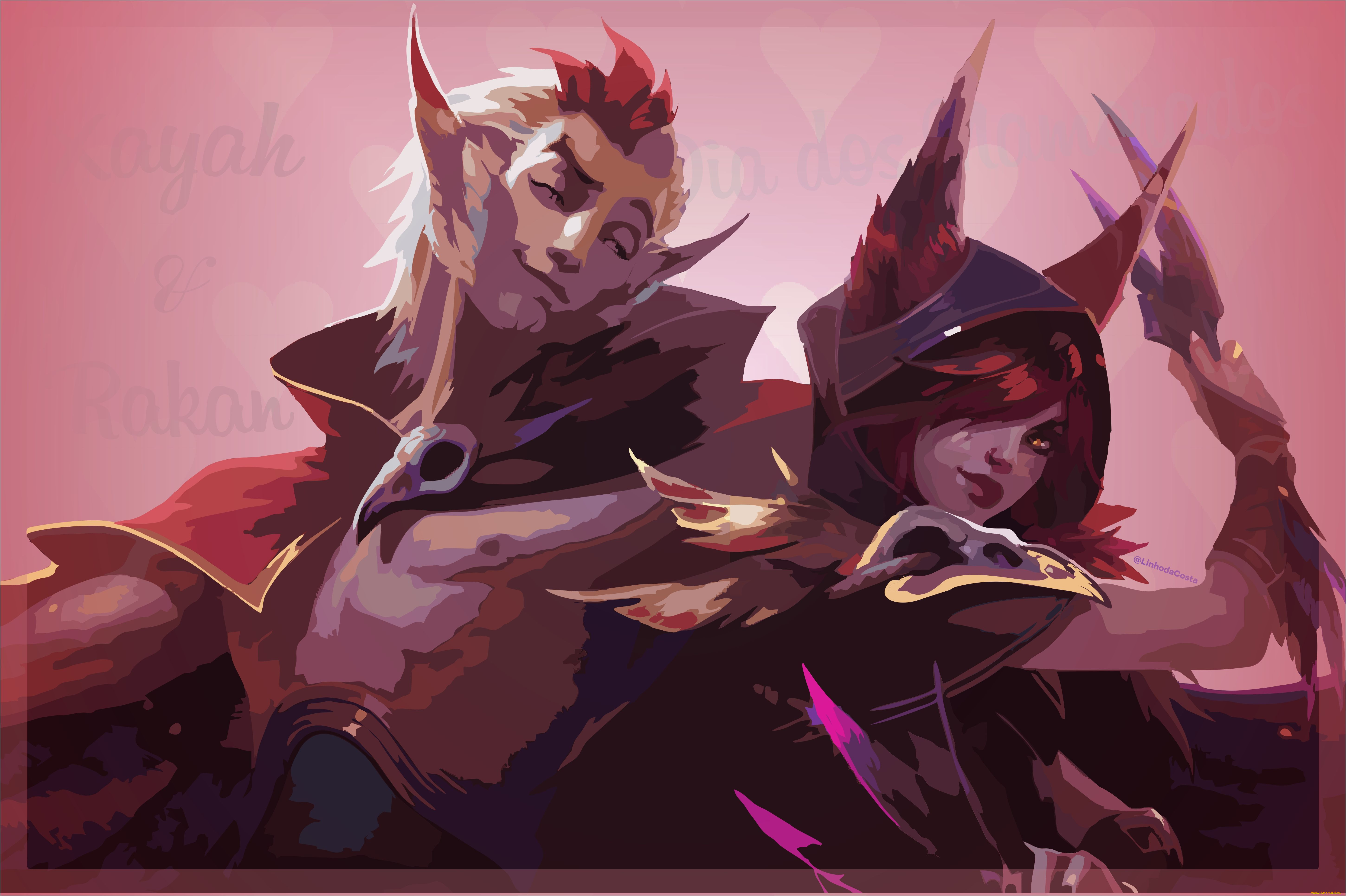  , league of legends, rakan, xayah, 